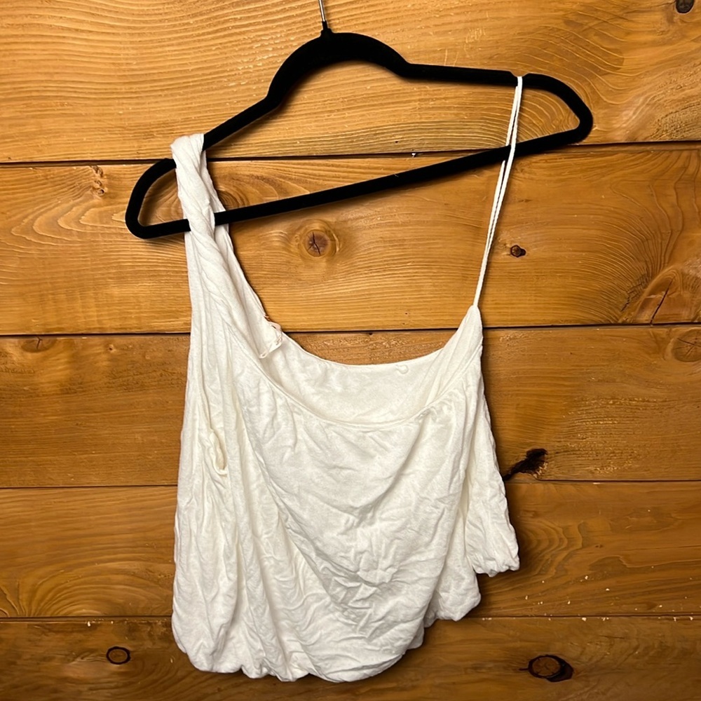 Free People‎ Womens One Shoulder twist cropped tank lg summer white double lined